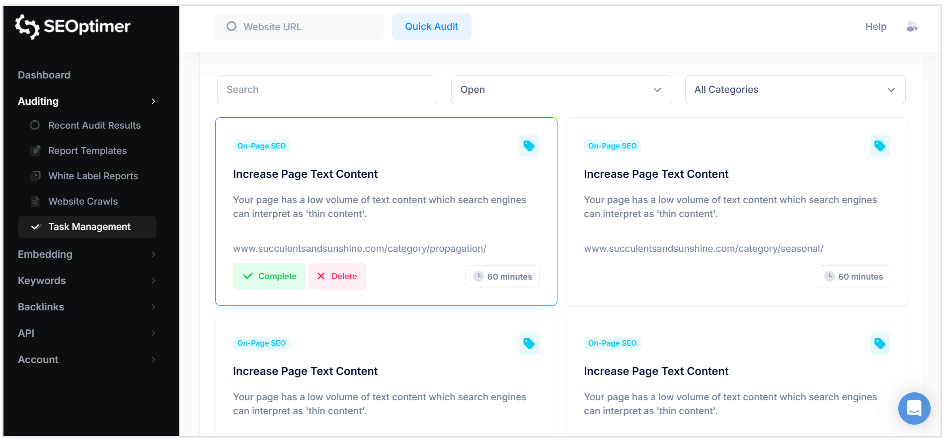 Gestione dei compiti SEO
